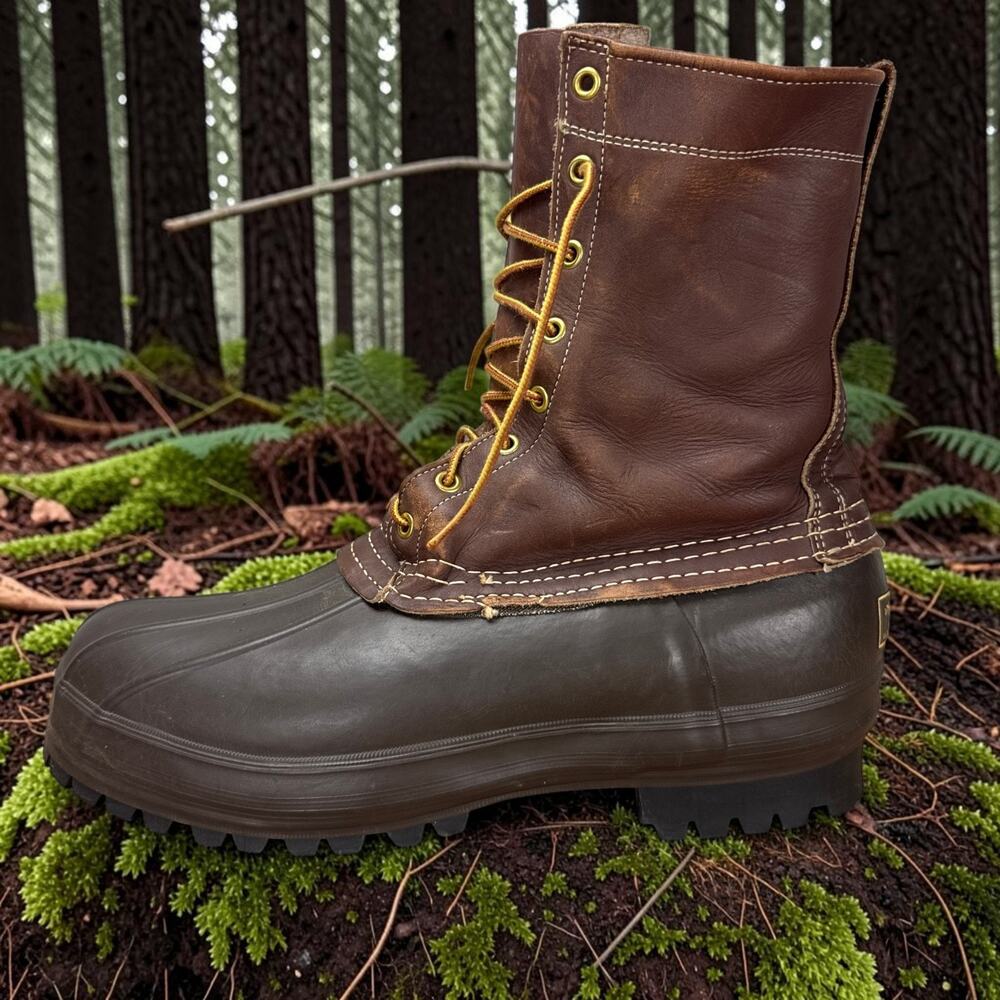 Vintage LL Bean Insulated Maine Hunting Shoe Boots Mens 12 N Leather Vibram Lug